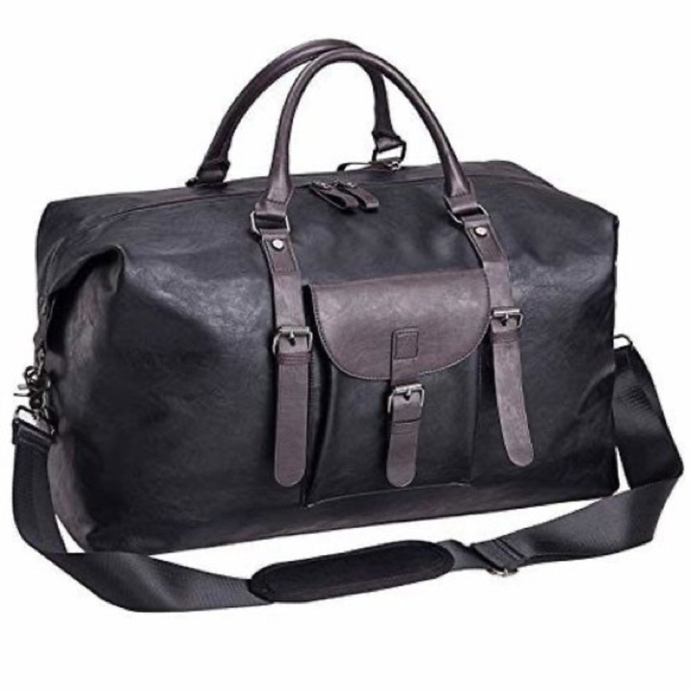 Seyfocnia PU leather Travel duffel bag Large black/brown